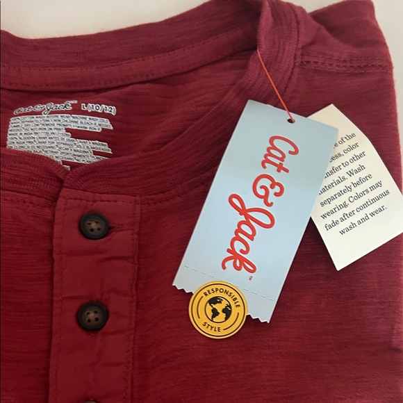 Cat & Jack Boy’s Burgundy Henley Long Sleeve Shirt - Picture 2 of 2